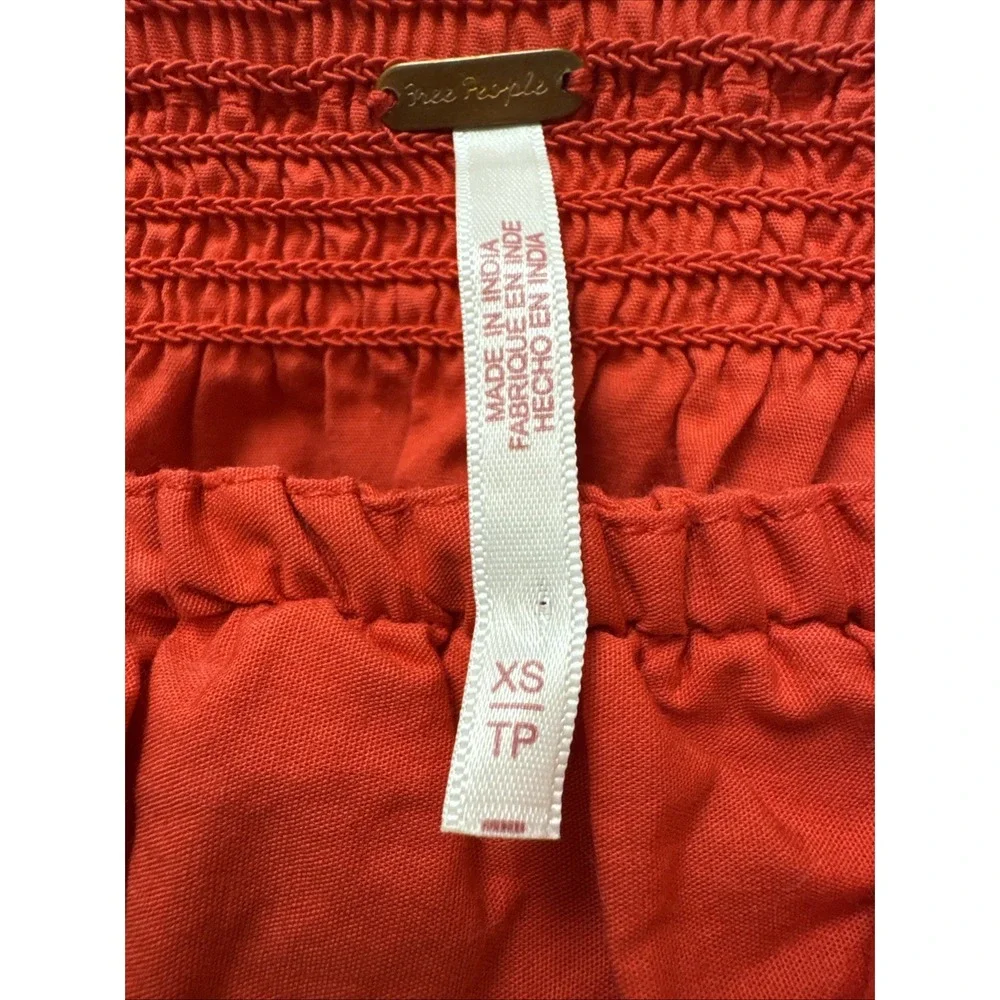Free People‎ Red Smocked Ruffle Bell Sleeve Crop Top Square Neck XS - Picture 3 of 7